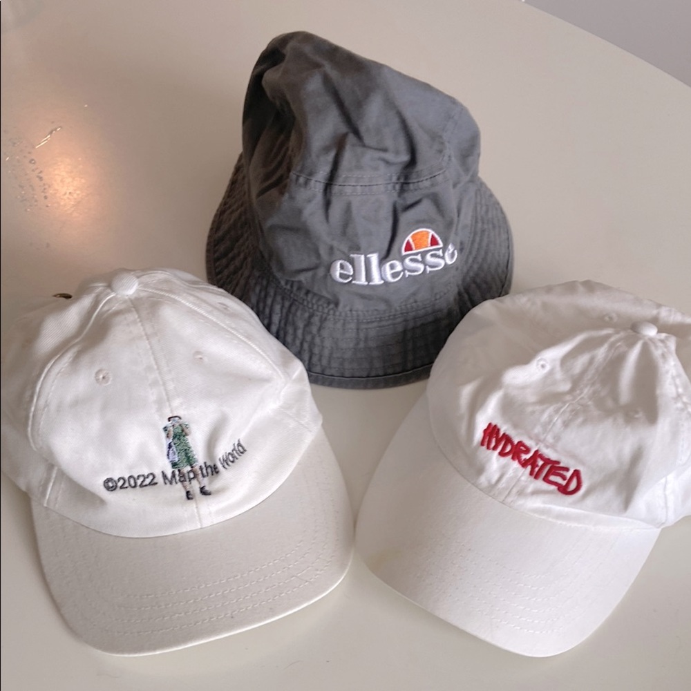 3 hats going for a song! Ellesse bucket hat, Pilgrim & Maji Safi baseball caps